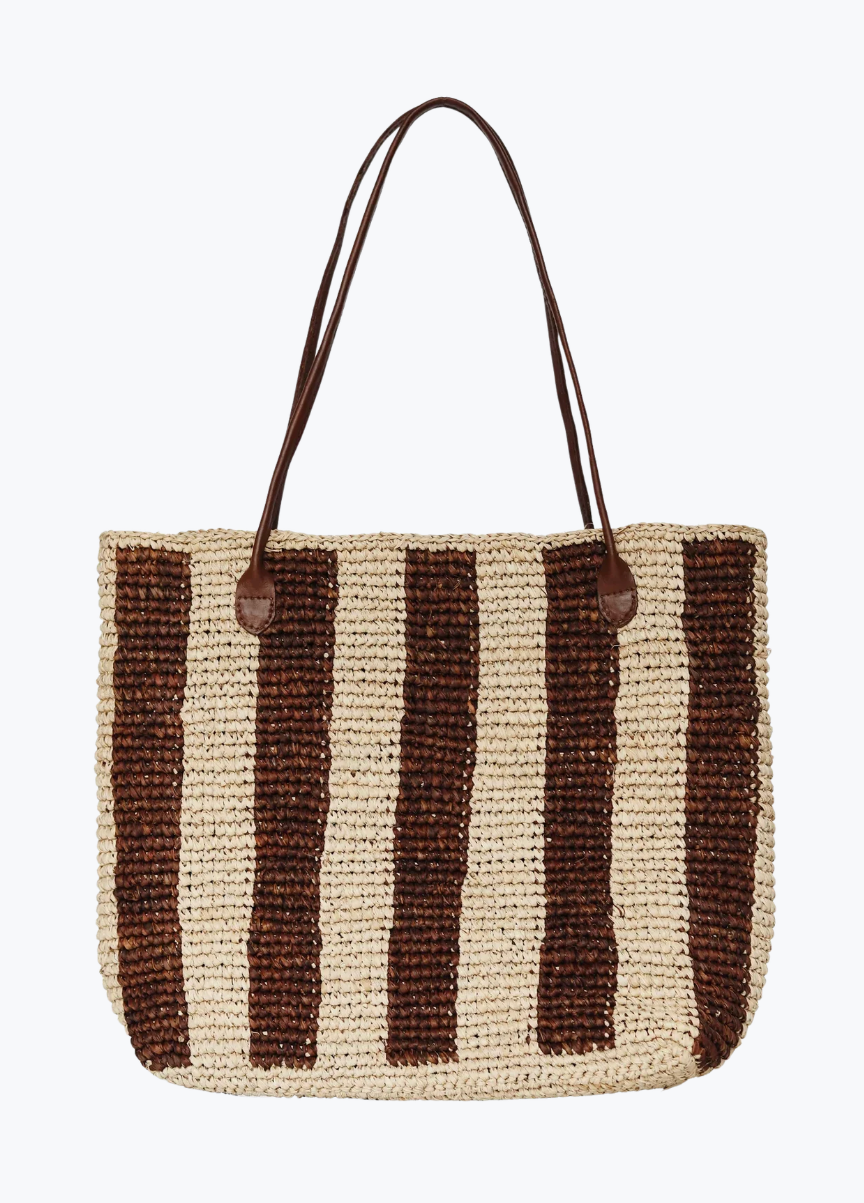 bembien womens raffia Françoise Tote in Brown Stripe
