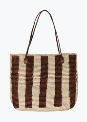 bembien womens raffia Françoise Tote in Brown Stripe