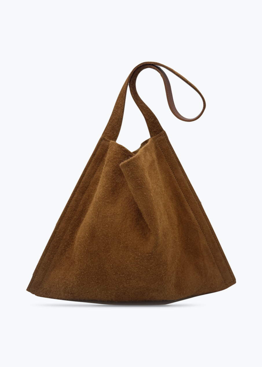 cawley studio Italian Napped Suede Large Shoulder Bag in Light Brown
