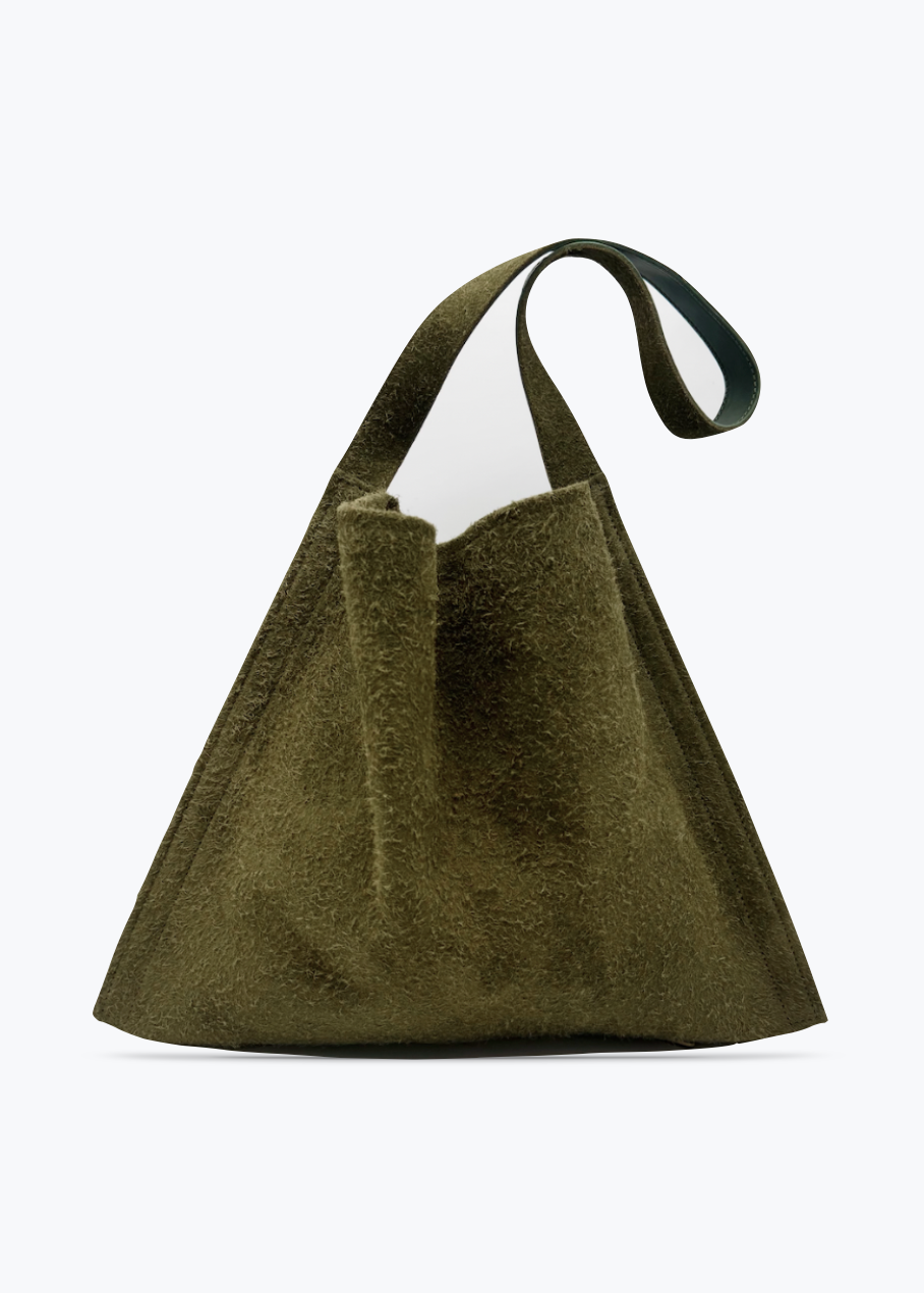 cawley studio Italian Napped Suede Large Shoulder Bag in Light Green