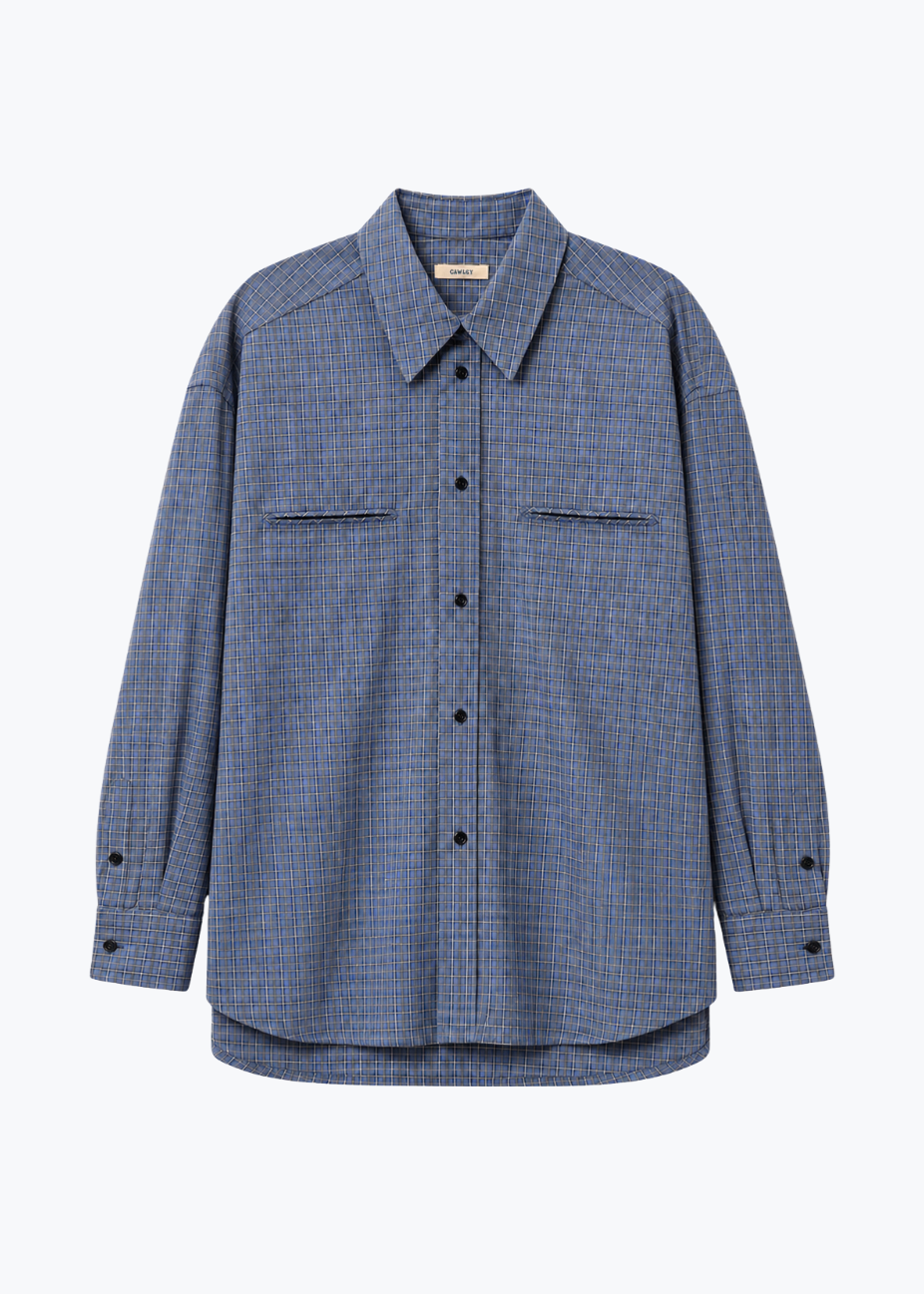 cawley studio Phoebe Shirt Blue Check Japanese Organic Mini Check Cotton