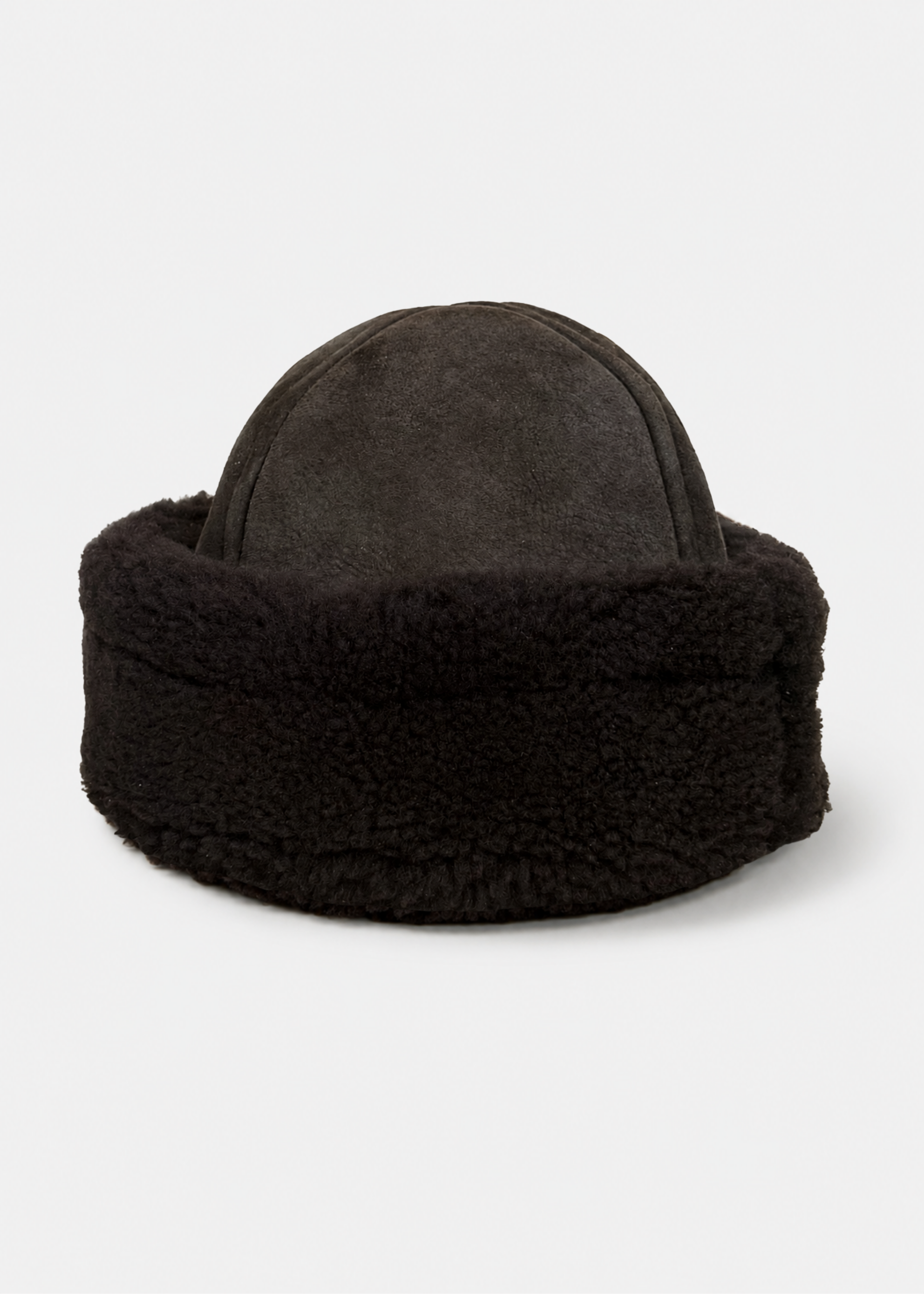 cawley studio Suede Back Curly shearling Hair Cap in Chocolate