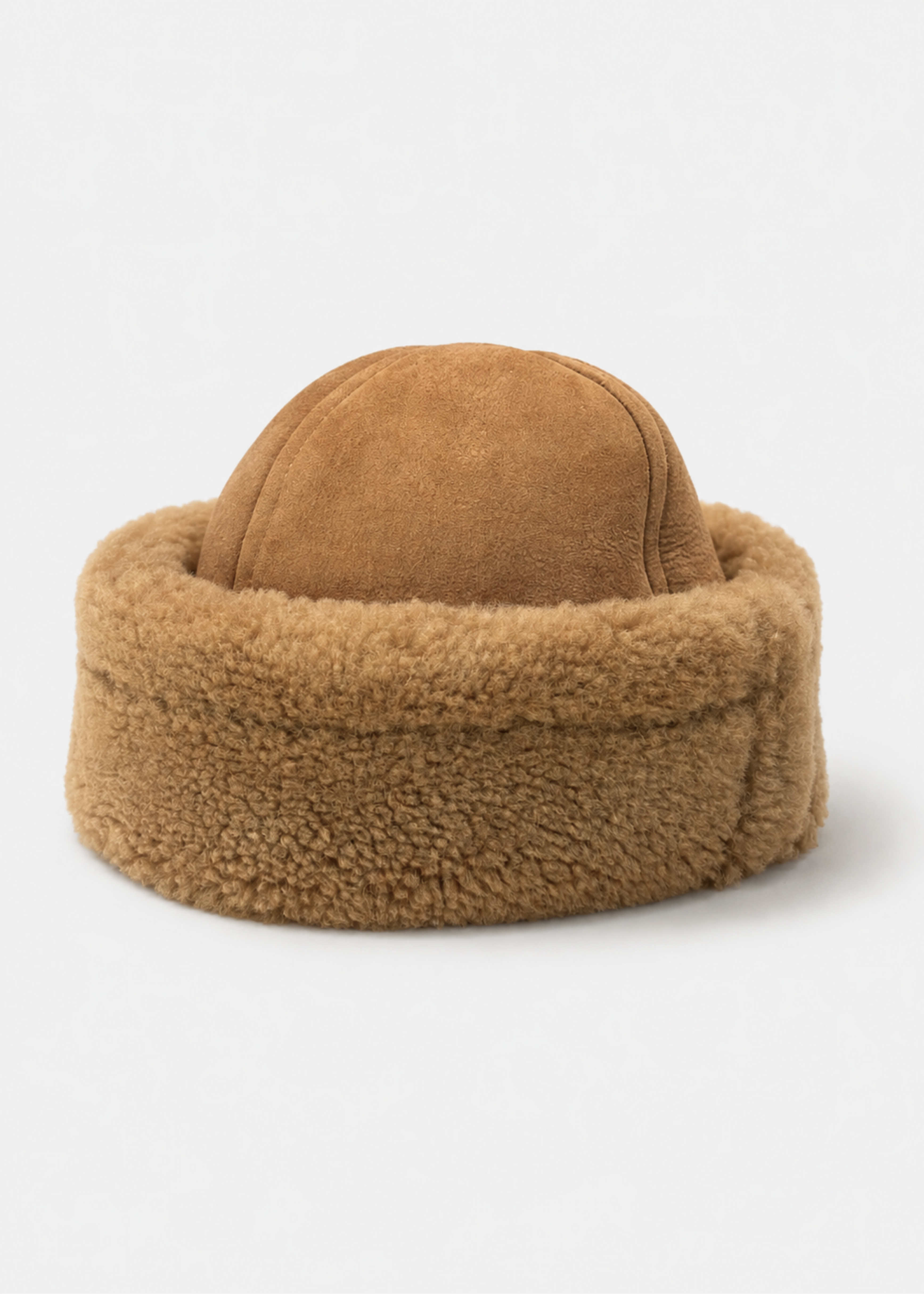 cawley studio Suede Back Curly shearling Hair Cap in Tan
