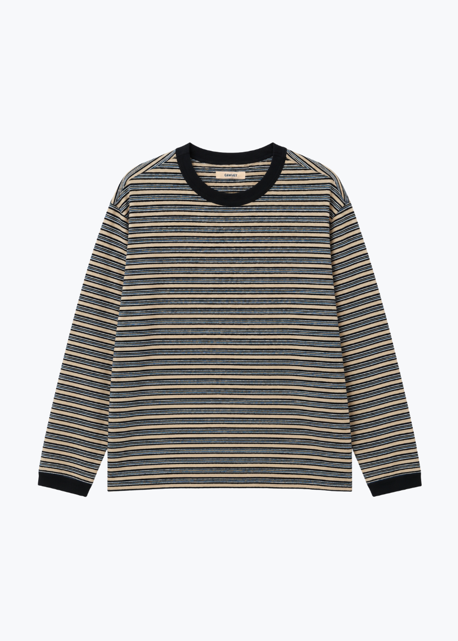 cawley studio Unisex Japanese Jersey Long Sleeve T-Shirt in Blue Stripe