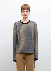 person wearing cawley studio Unisex Japanese Jersey Long Sleeve T-Shirt in Blue Stripe
