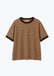 cawley studio Unisex Japanese Jersey Short Sleeve T-Shirt in Brown Stripe