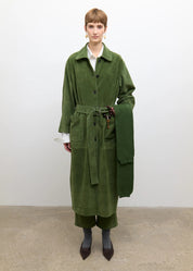 cawley studio womens Long Quinn Italian Suede Jacket in Olive green