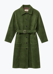 cawley studio womens Long Quinn Italian Suede Jacket in Olive green