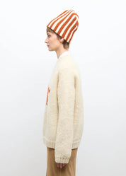person wearing cawley studio womens mens Brushed British Wool Horse Jumper autumn natural