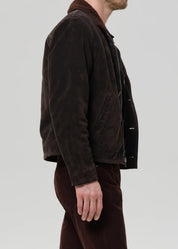 person wearing citizens of humanity mens Deck Suede Jacket In Brown