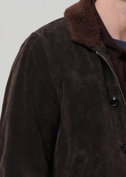 person wearing citizens of humanity mens Deck Suede Jacket In Brown