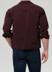 person wearing citizens of humanity mens Long Sleeve Cairo Shirt In Burgundy cotton flax linen