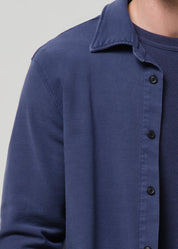 person wearing citizens of humanity mens Luca Bucket Dye Shirt French Terry In Indigo