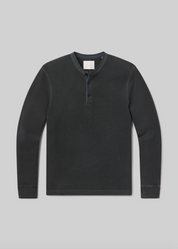 Waffle Three Button Henley in Charred Cedar