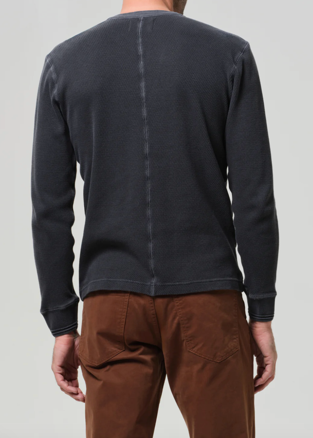 Waffle Three Button Henley in Charred Cedar