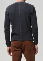 Waffle Three Button Henley in Charred Cedar