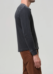Waffle Three Button Henley in Charred Cedar
