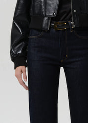 person wearing citizens of humanity womens denim Palma Straight Long Clean Hem In Inky Rinse