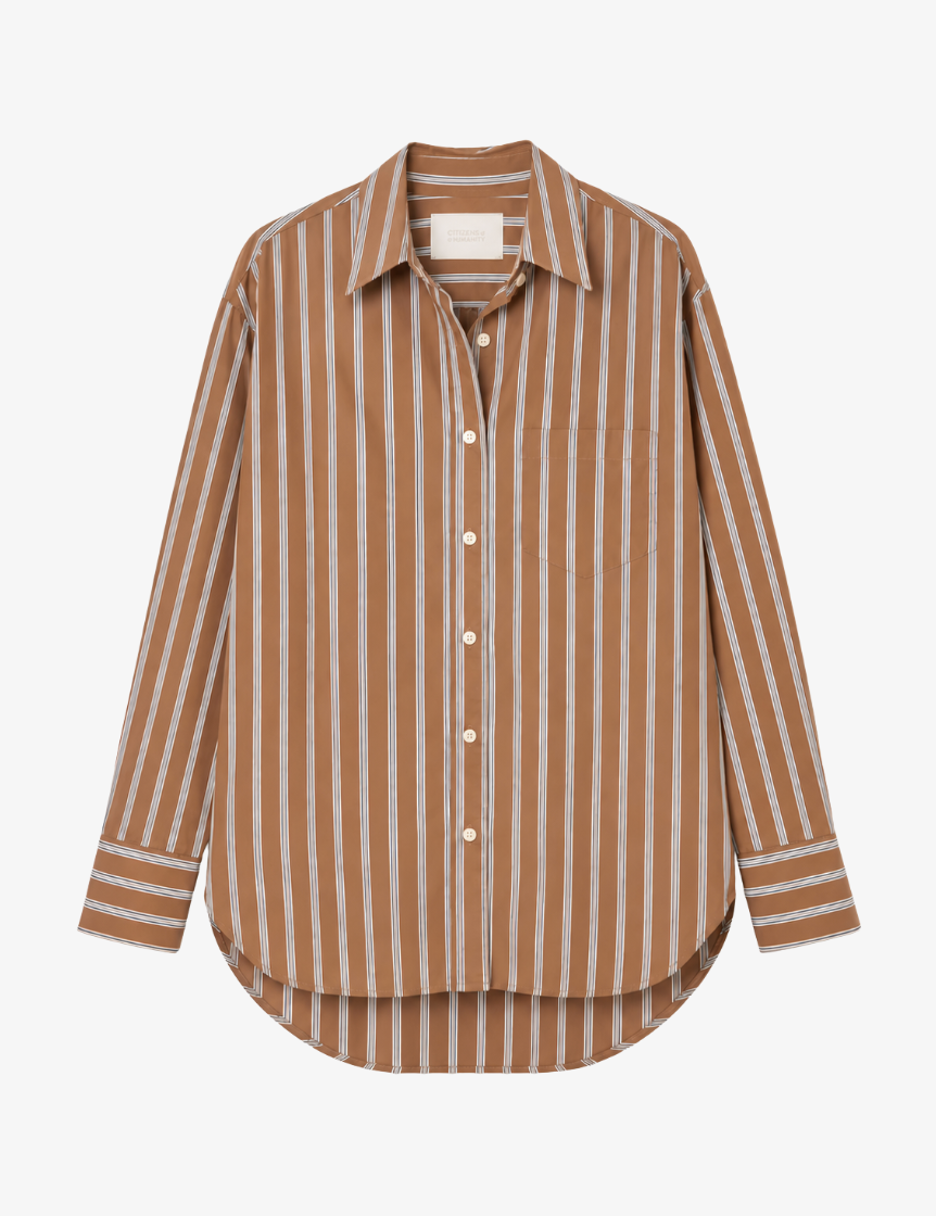 citizens of humanity womens japanese cotton Thea Boyfriend Shirt In Copper Stripe
