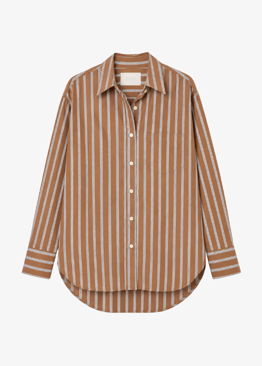 citizens of humanity womens japanese cotton Thea Boyfriend Shirt In Copper Stripe