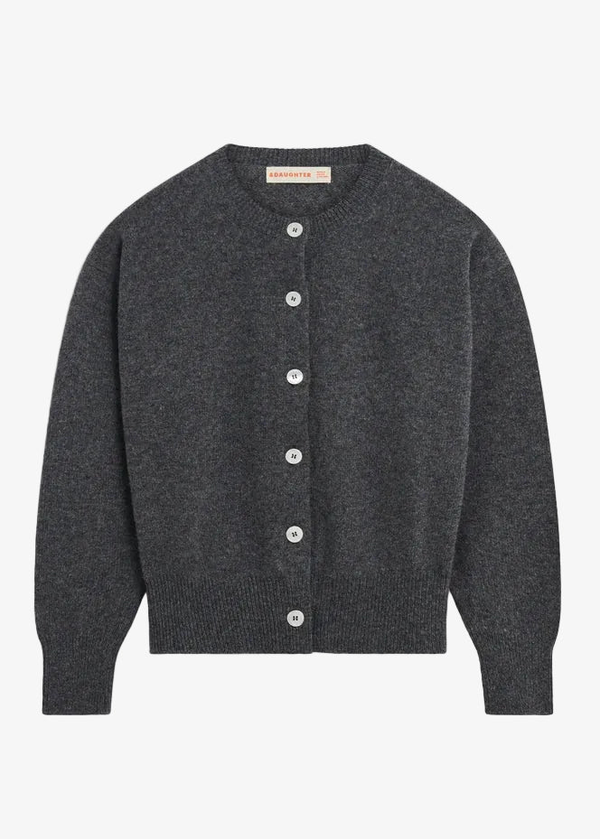 &daughter womens geelong lambswool Ada Crewneck Cardigan in Derby Grey