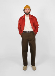 person wearing dehen 1920 mens 60's Cut Team Jacket in Rust Corduroy