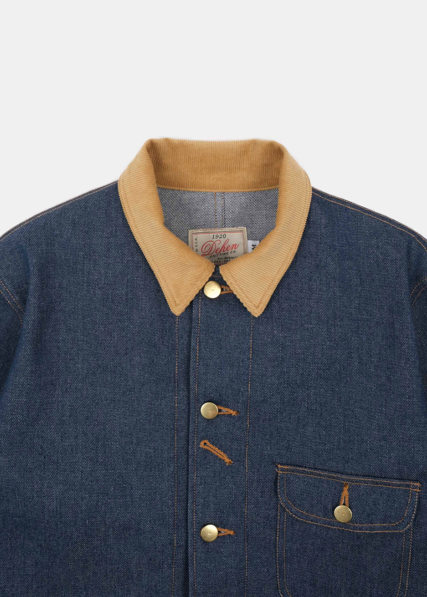 dehen 1920 mens Chore Coat 2.0 in Indigo Denim & Fawn Corduroy
