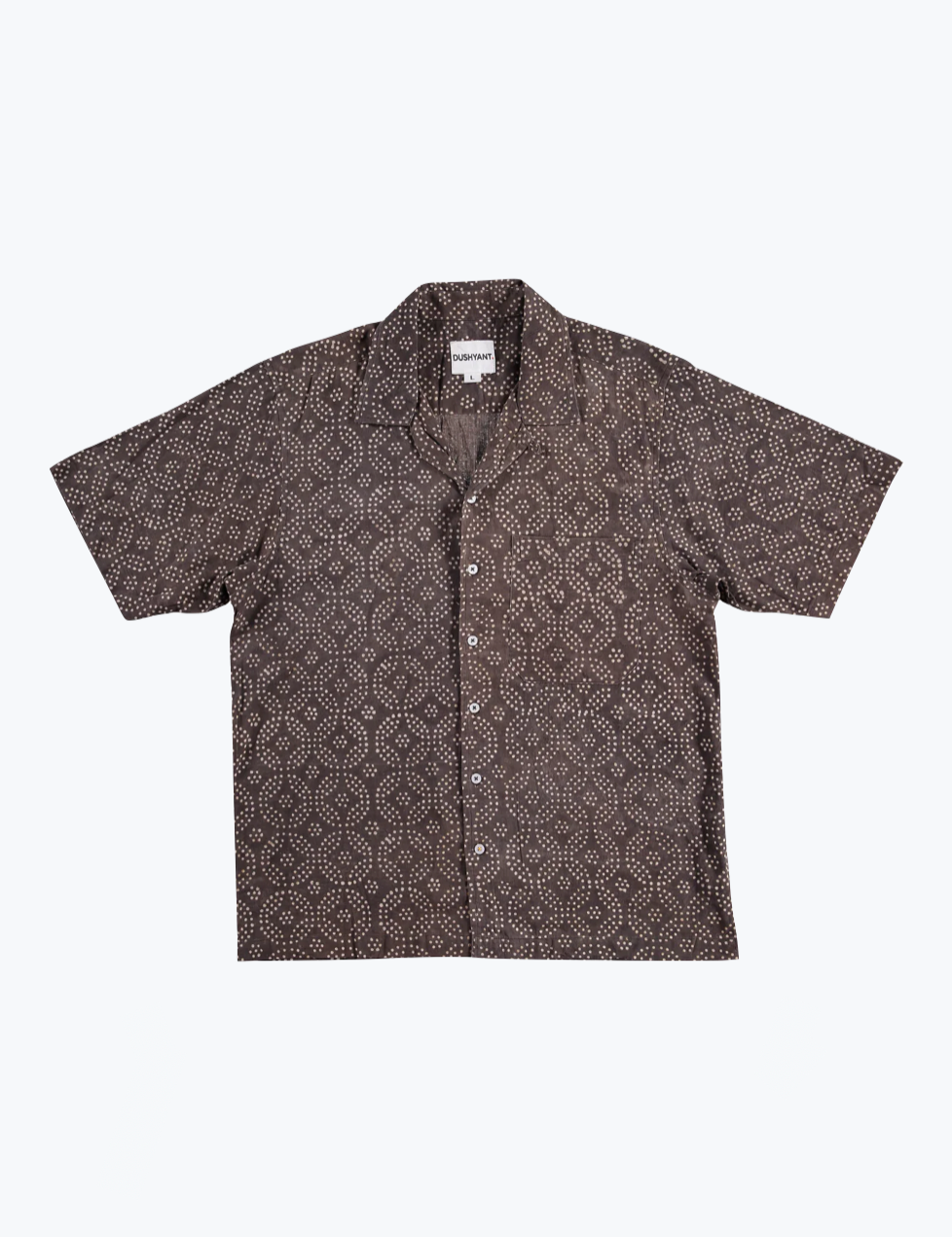 dushyant mens Short Sleeve Camp Collar Shirt in Brown small circles print