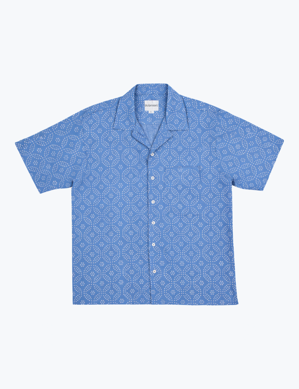 dushyant mens 'The Don' Short Sleeve Camp Collar Shirt in Blue small circle print