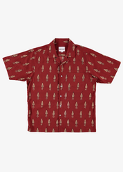 dushyant mens 'The Don' Short Sleeve Camp Collar Shirt in Maroon Motif
