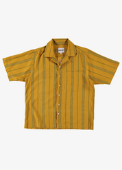 dushyant mens 'The Don' Short Sleeve Camp Shirt in Mustard with Green Jamdani Embroidery