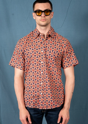 person wearing dushyant mens 'The Folk' Short Sleeve Pocket Shirt in Baseball Print