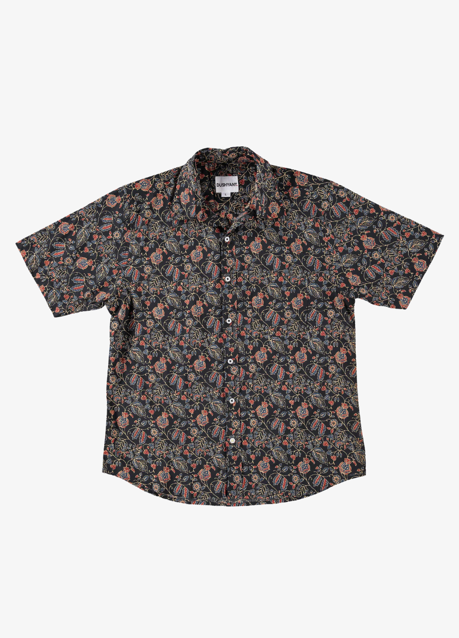 dushyant mens 'The Folk' Short Sleeve Pocket Shirt in Black Mughal Floral Print