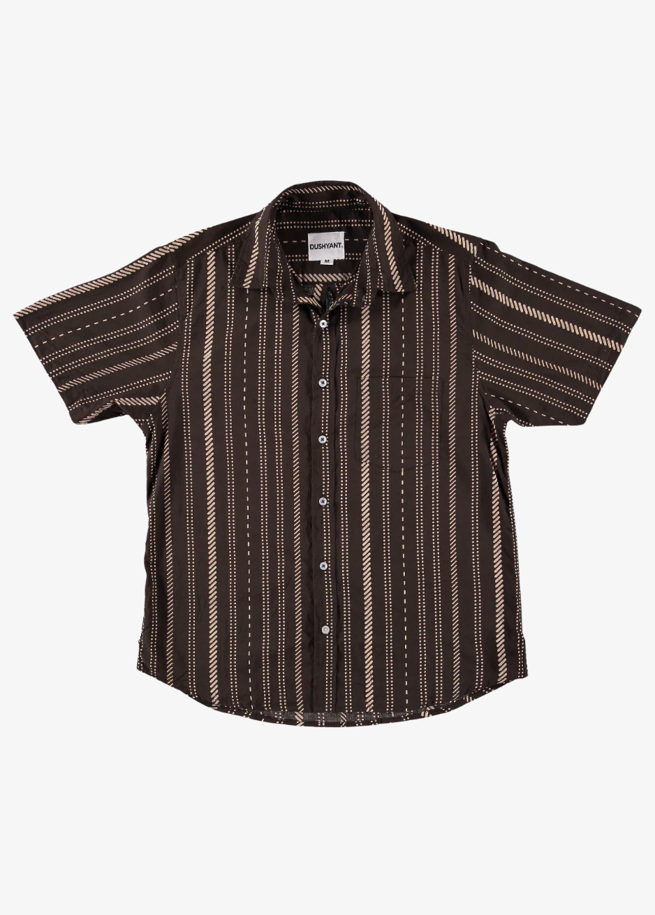 dushyant mens 'The Folk' Short Sleeve Pocket Shirt in Chocolate Stripes