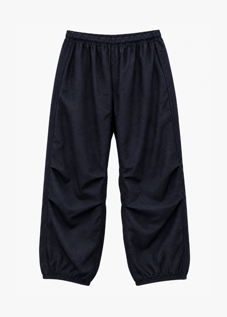 freecity loro piana Cashmere Wool Loose Drawcord Biggy Pants navy blue