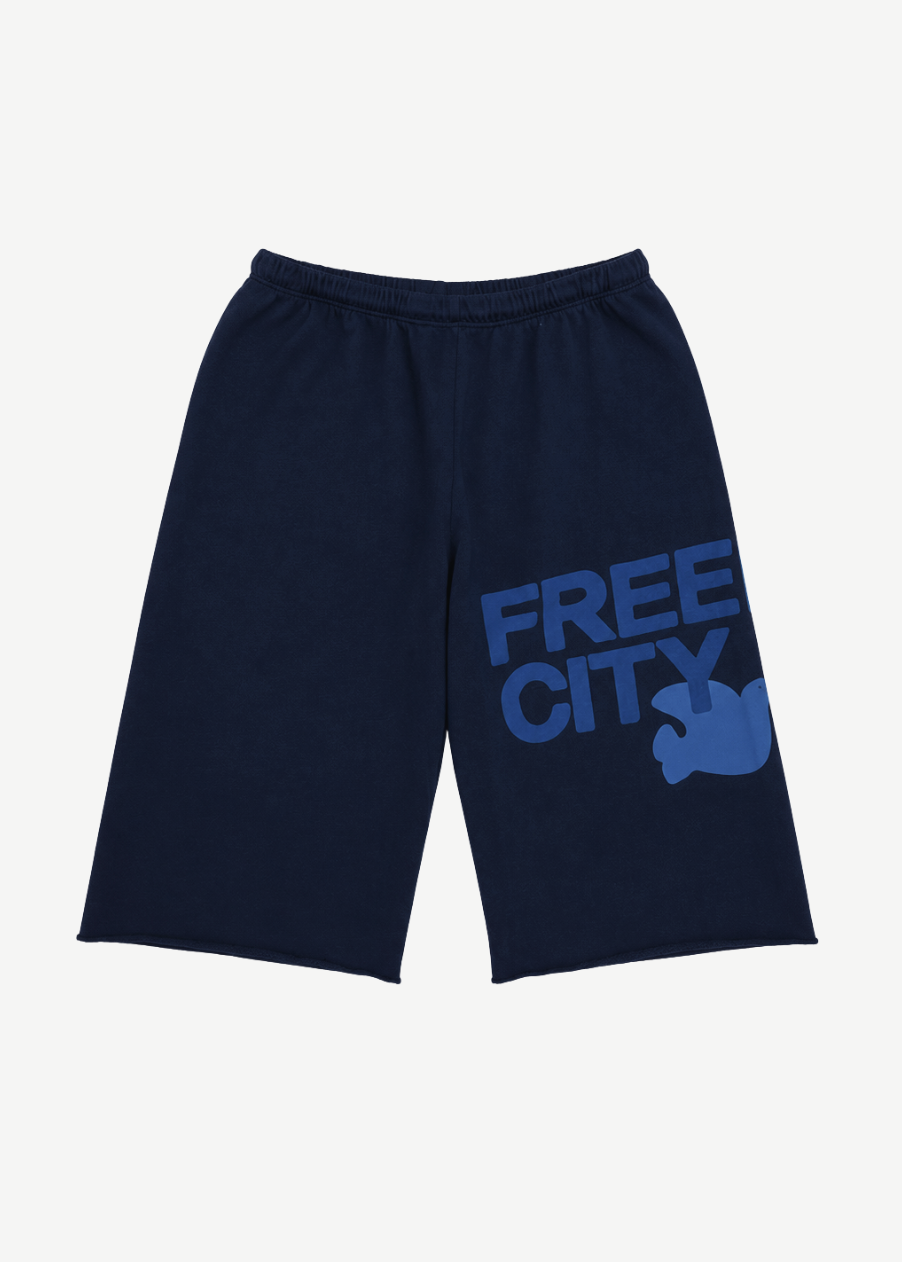 freecity unisex Cutoff Sweatshorts in Moonshrooms Blue