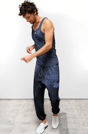 person wearing freecity unisex Flow Sweatpant in Moonshrooms Blue