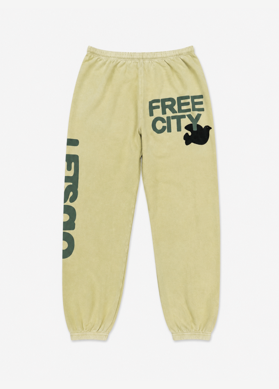 freecity unisex Supervintage OG Let's Go Sweatpant in Bones Powder yellow