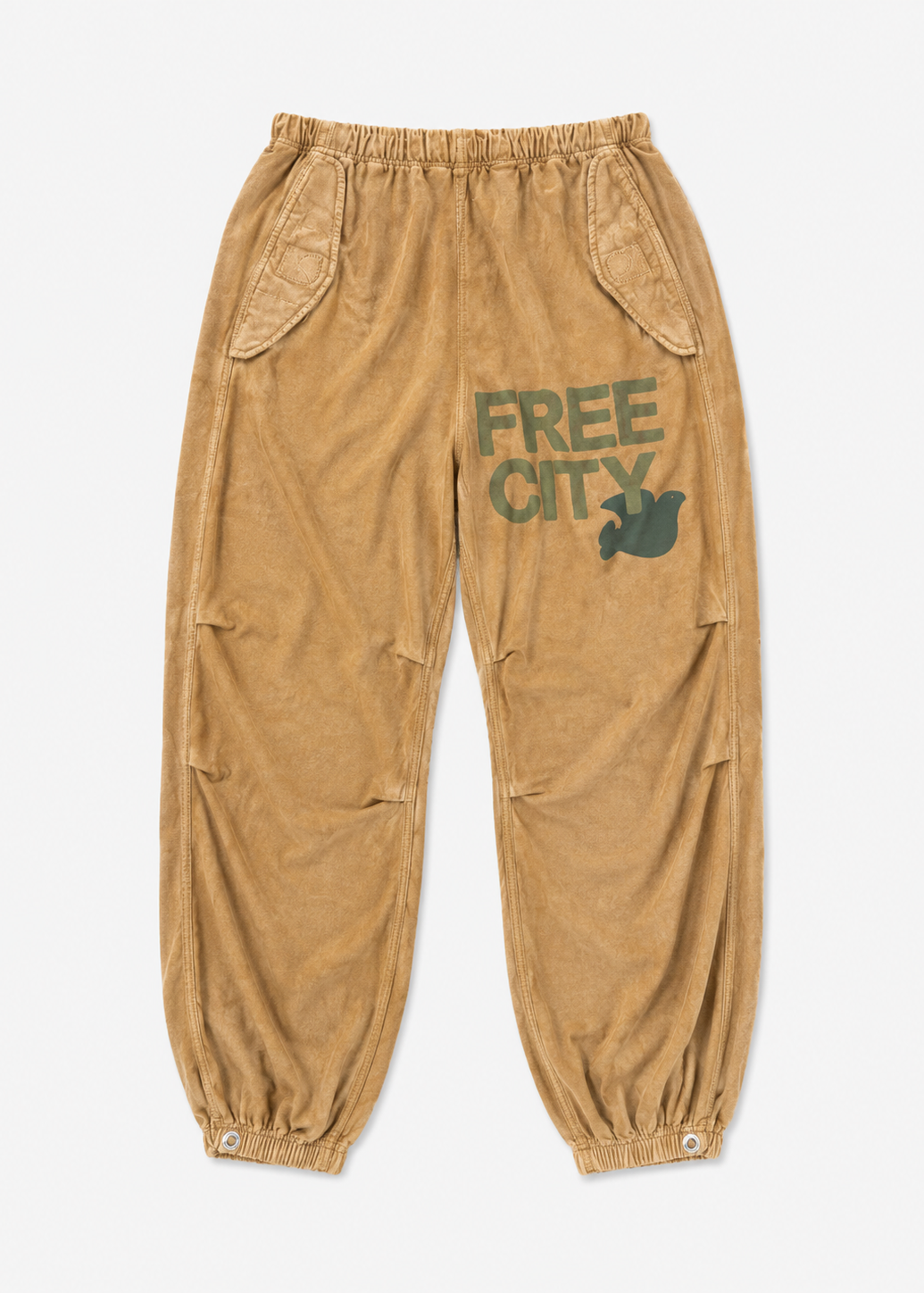 freecity womens Flap/Snap Satin Airjump Pants in Golden tan
