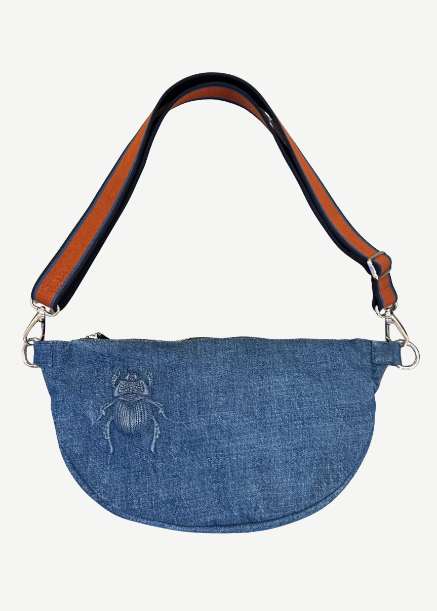 gabrielle frantzen womens XL Crossbody Embossed Scarab Bag in Denim