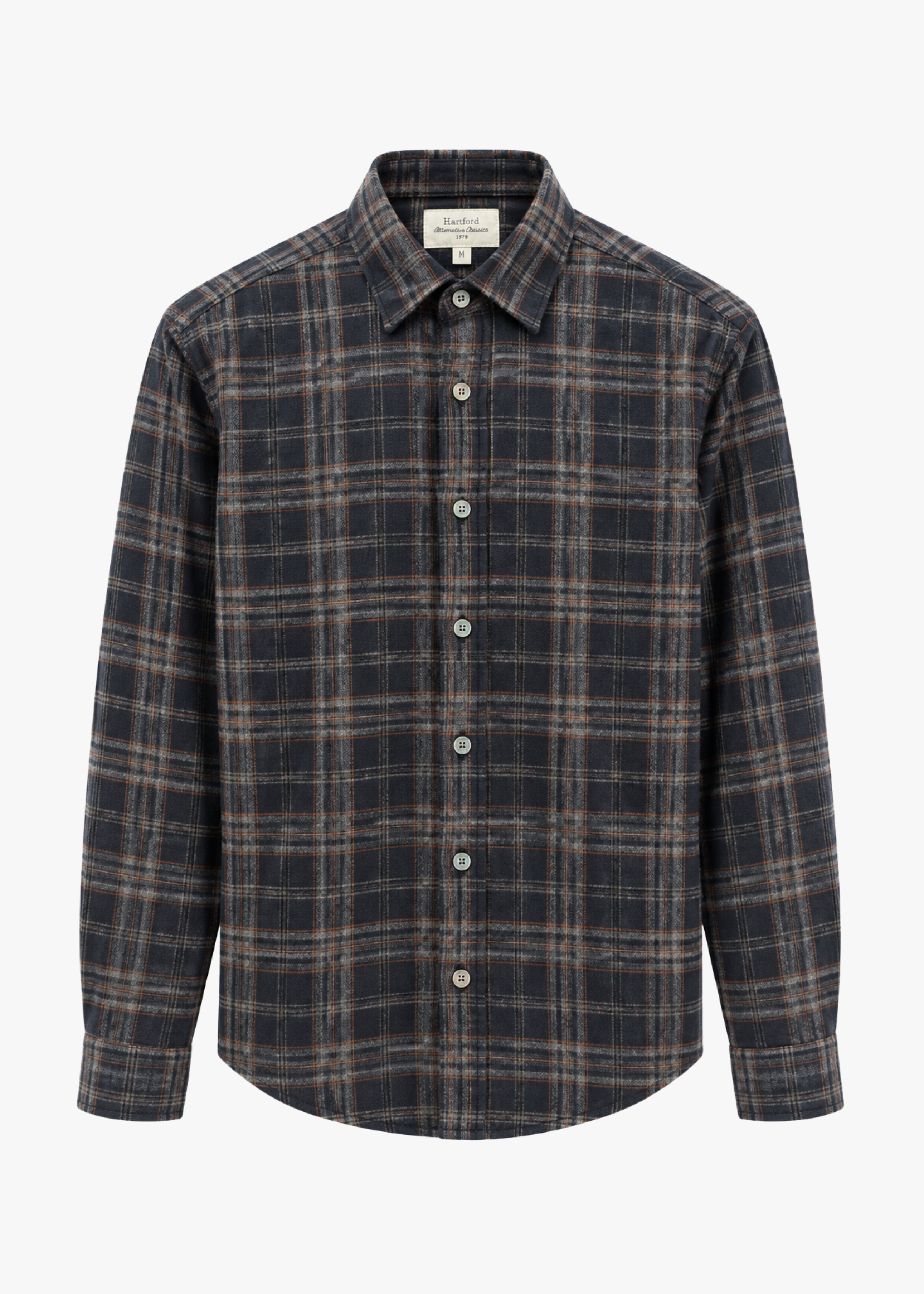 hartford mens Paul Flannel Shirt in Navy Check