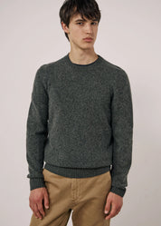 person wearing hartford mens Seamless Crew Men's Camo Green Extra-Fine Merino Wool Sweater camo green