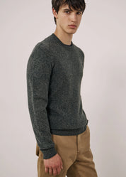 person wearing hartford mens Seamless Crew Men's Camo Green Extra-Fine Merino Wool Sweater camo green