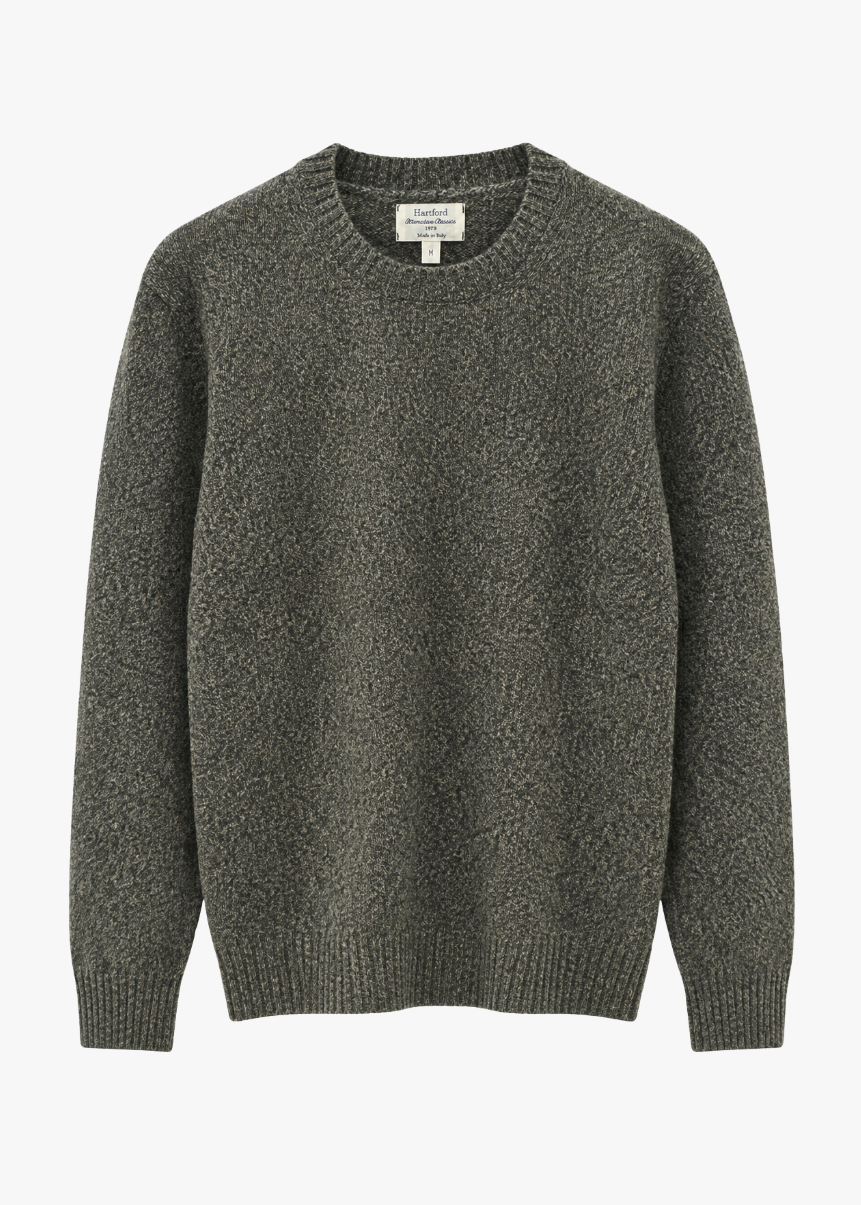 hartford mens Seamless Crew Men's Camo Green Extra-Fine Merino Wool Sweater camo green