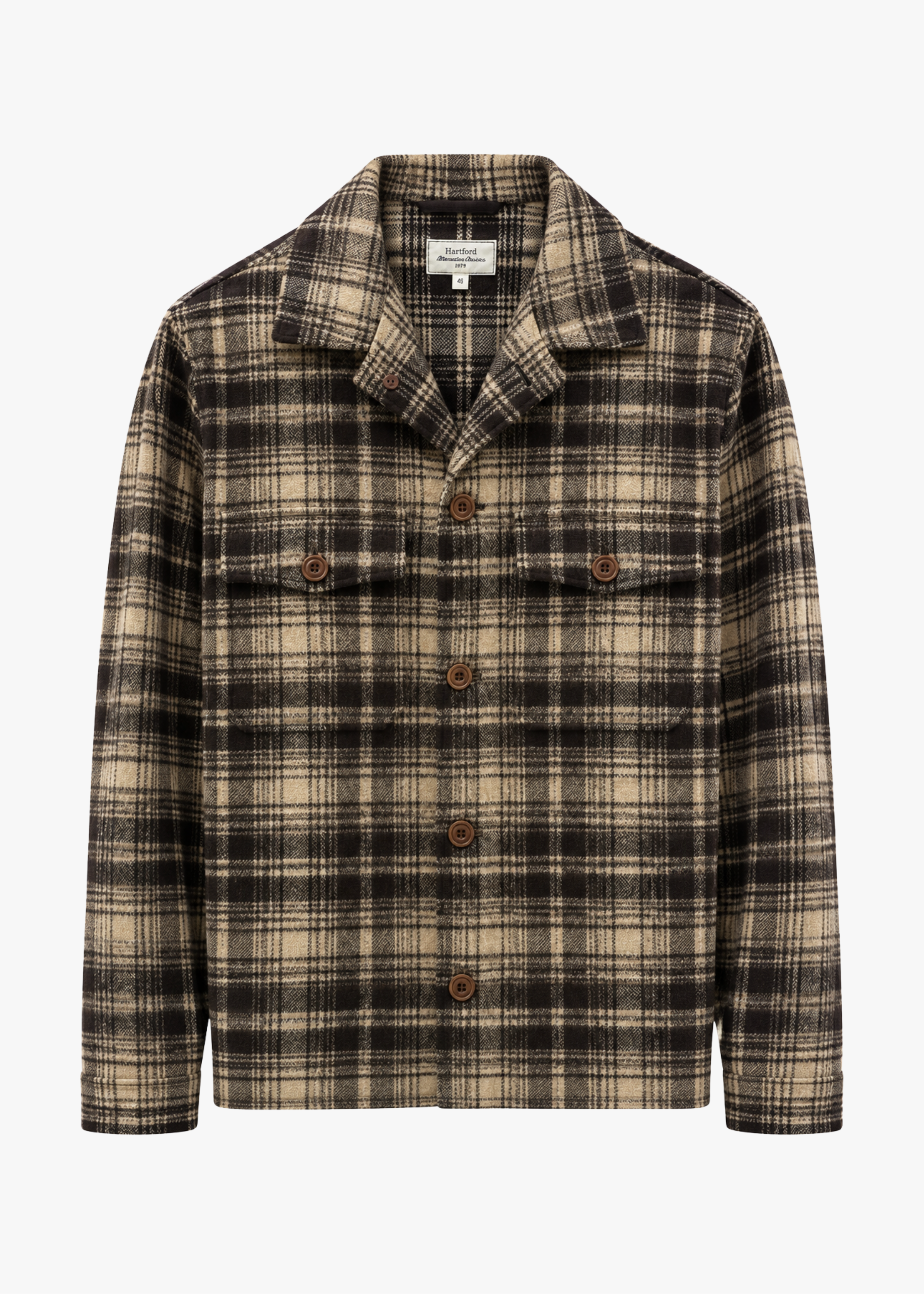 hartford mens Shirt Jacket in Brown Check