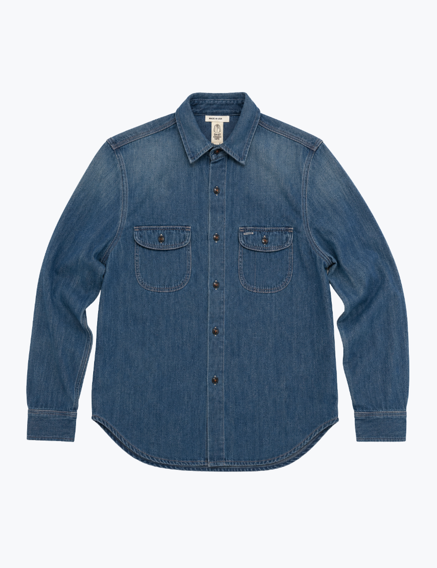 hiroshi kato mens The Brace Shirt 7oz Denim Shirt in Craig Wash