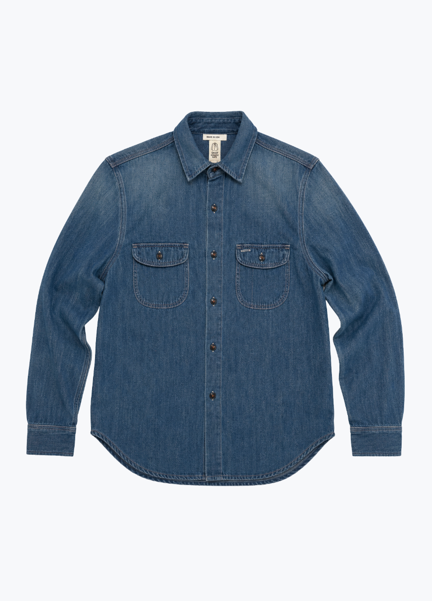 hiroshi kato mens The Brace Shirt 7oz Denim Shirt in Craig Wash