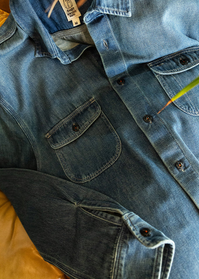 hiroshi kato mens The Brace Shirt 7oz Denim Shirt in Craig Wash