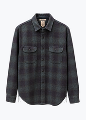 hiroshi kato mens The Brace Triple Twisted Plaid Shirt in Dark Forest