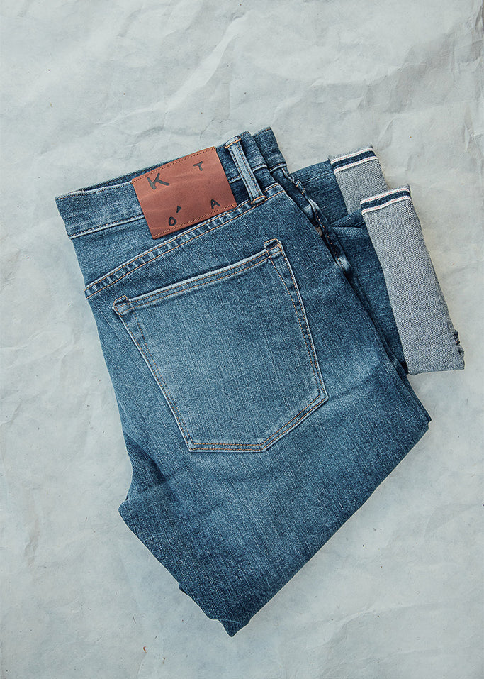hiroshi kato mens The Pen Slim Straight Ace 10.5oz Stretch Selvedge Denim Jeans